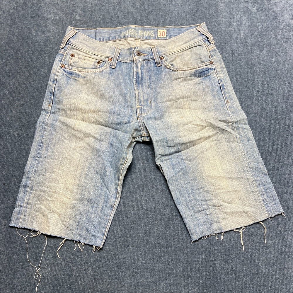 Guess Jeans Denim Shorts Women 30 Blue Cotton Mid Rise Light Wash Raw Hem y2k